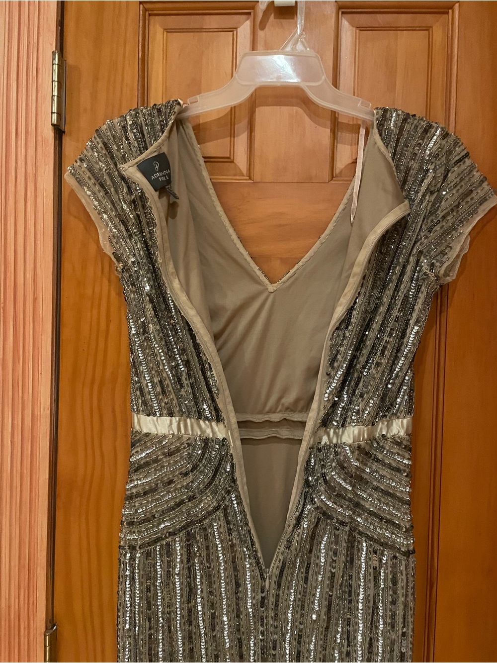Adrianna Papell .Elegant Sequin Gown with Sheer Sleeves - Picture 16 of 16